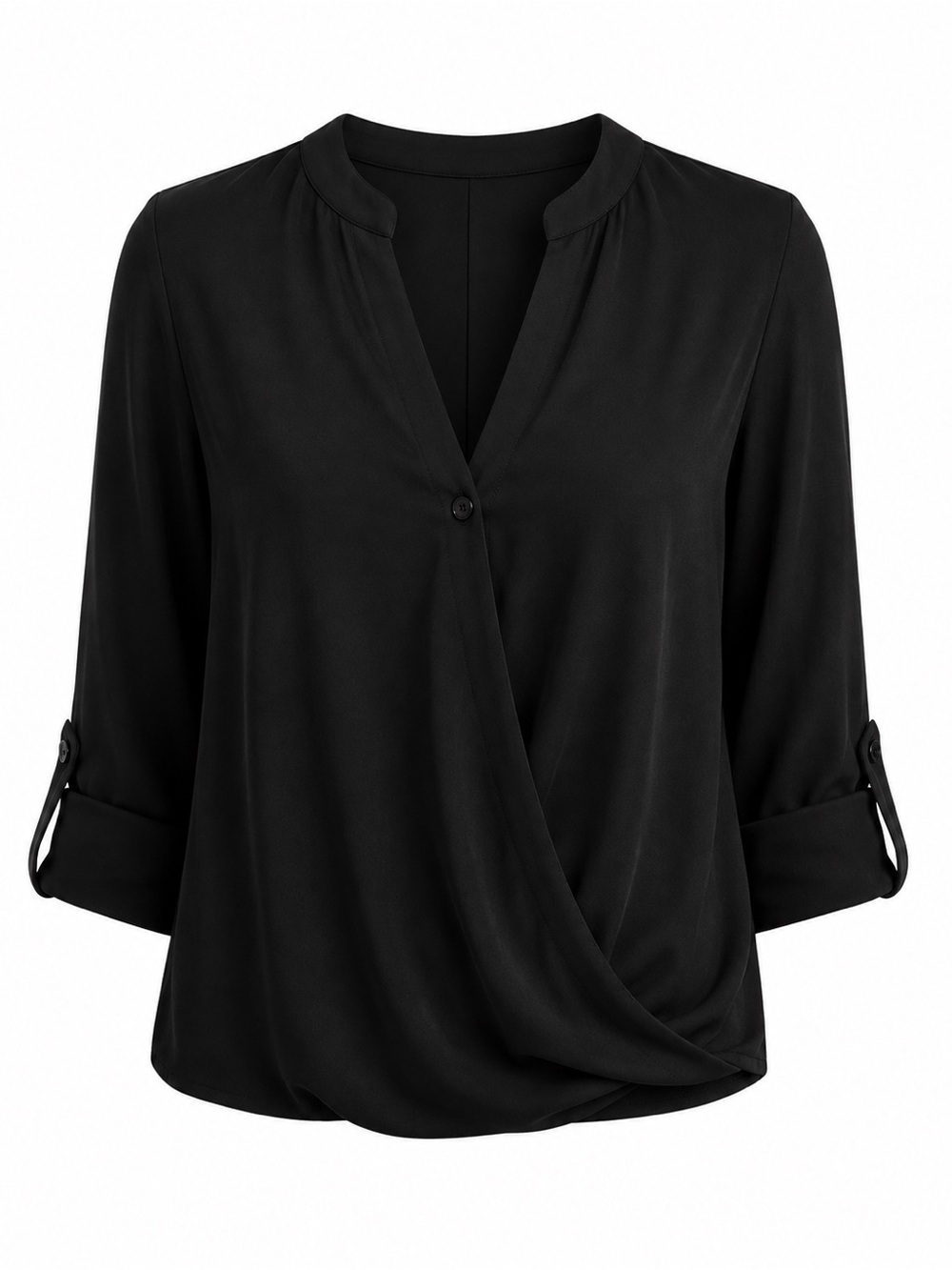 Lush Draped V-Neck Button Front Blouse